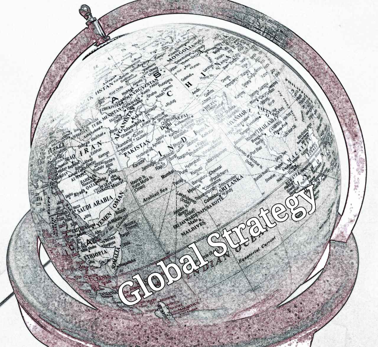 Image of a globe with the words Global Strategy